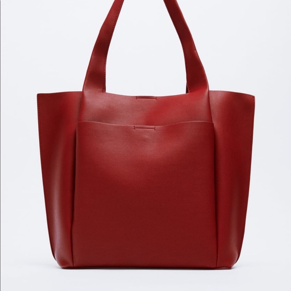 Zara Bags Zara Red Tote Bag Faux Leather Poshmark